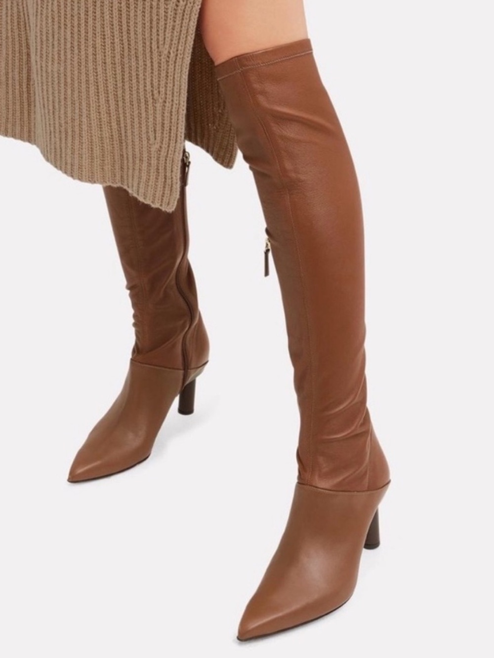 Sexy Yet Classy Tibi Cognac Brown Over-the-Knee Pointed Toe Boots size 6 EUC